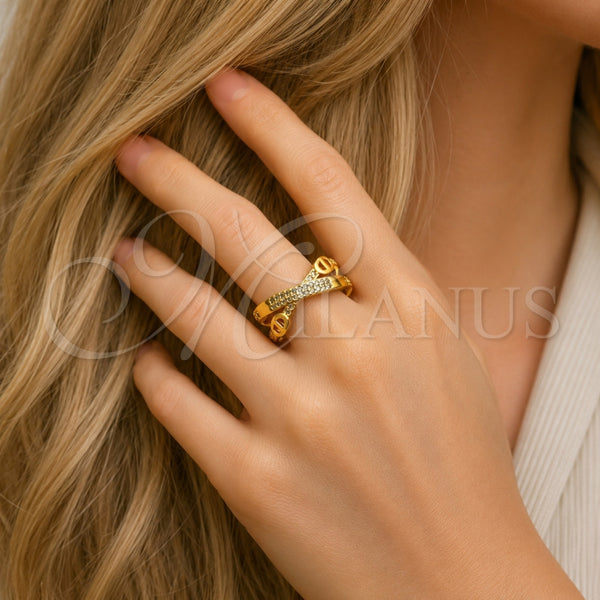 Anillo Multi Piedra 01.317.0007 Oro Laminado, Diseño de Mariner, con Micro Pave Blanca, Pulido, Tono Dorado (Talla Unica)