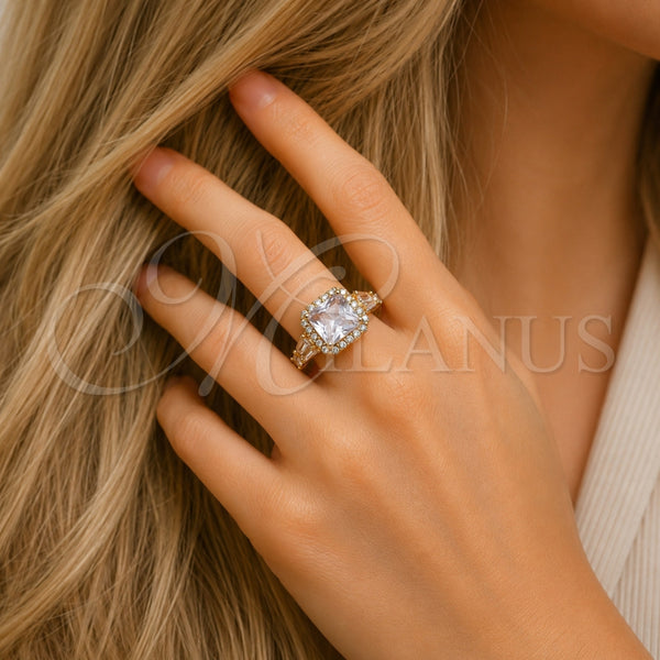 Anillo Multi Piedra 01.317.0009 Oro Laminado, Diseño de Cluster y Baguette, con Zirconia Cubica Blanca y Micro Pave Blanca, Pulido, Tono Dorado (Talla Unica)