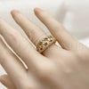 Anillo Multi Piedra 01.317.0010 Oro Laminado, Diseño de Baguette y Cluster, con Zirconia Cubica Blanca y Micro Pave Blanca, Pulido, Tono Dorado (Talla Unica)