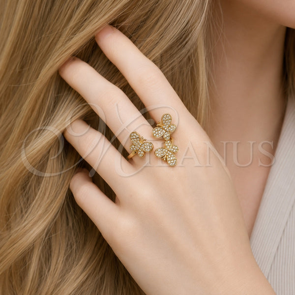Anillo Multi Piedra 01.317.0011 Oro Laminado, Diseño de Mariposa, con Micro Pave Blanca, Pulido, Tono Dorado (Talla Unica)