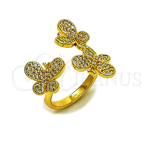 Anillo Multi Piedra 01.317.0011 Oro Laminado, Diseño de Mariposa, con Micro Pave Blanca, Pulido, Tono Dorado (Talla Unica)