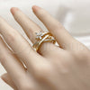 Anillo Multi Piedra 01.317.0012 Oro Laminado, Diseño de Flor, con Zirconia Cubica Blanca y Micro Pave Blanca, Pulido, Tono Dorado (Talla Unica)