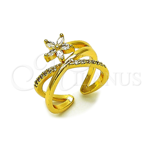 Anillo Multi Piedra 01.317.0012 Oro Laminado, Diseño de Flor, con Zirconia Cubica Blanca y Micro Pave Blanca, Pulido, Tono Dorado (Talla Unica)