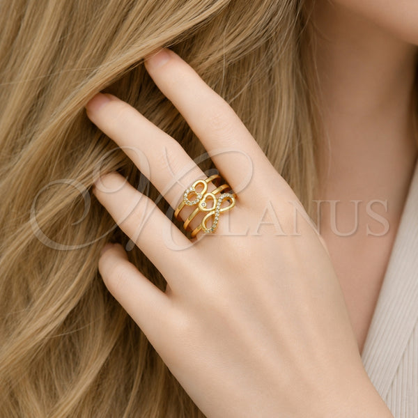 Anillo Multi Piedra 01.317.0014 Oro Laminado, Diseño de Infinito y Corazón, con Micro Pave Blanca, Pulido, Tono Dorado (Talla Unica)
