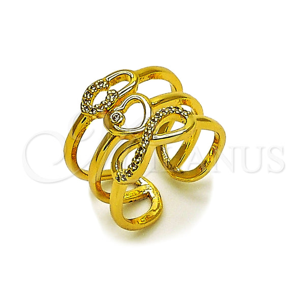 Anillo Multi Piedra 01.317.0014 Oro Laminado, Diseño de Infinito y Corazón, con Micro Pave Blanca, Pulido, Tono Dorado (Talla Unica)