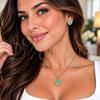 Juego de Arete y Dije de Adulto 10.317.0001 Oro Laminado, Diseño de Corazón y Cluster, con Zirconia Cubica Light Turquoise y Blanca, Pulido, Tono Dorado