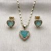 Juego de Arete y Dije de Adulto 10.317.0001 Oro Laminado, Diseño de Corazón y Cluster, con Zirconia Cubica Light Turquoise y Blanca, Pulido, Tono Dorado