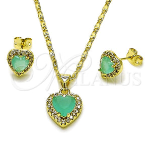 Juego de Arete y Dije de Adulto 10.317.0001 Oro Laminado, Diseño de Corazón y Cluster, con Zirconia Cubica Light Turquoise y Blanca, Pulido, Tono Dorado