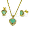 Juego de Arete y Dije de Adulto 10.317.0001 Oro Laminado, Diseño de Corazón y Cluster, con Zirconia Cubica Light Turquoise y Blanca, Pulido, Tono Dorado