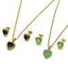 Juego de Arete y Dije de Adulto 10.317.0001 Oro Laminado, Diseño de Corazón y Cluster, con Zirconia Cubica Light Turquoise y Blanca, Pulido, Tono Dorado