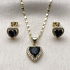 Juego de Arete y Dije de Adulto 10.317.0001.1 Oro Laminado, Diseño de Corazón y Cluster, con Zirconia Cubica Negro y Micro Pave Blanca, Pulido, Tono Dorado