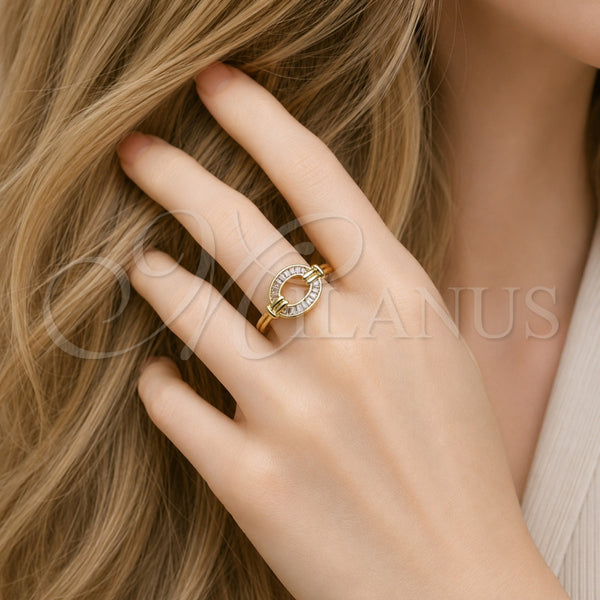 Anillo Multi Piedra 01.266.0083 Oro Laminado, Diseño de Baguette, con Zirconia Cubica Blanca, Pulido, Tono Dorado (Talla Unica)