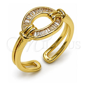 Anillo Multi Piedra 01.266.0083 Oro Laminado, Diseño de Baguette y Herradura, con Zirconia Cubica Blanca, Pulido, Tono Dorado (Talla Unica)