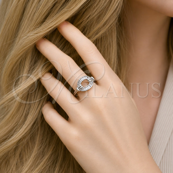 Anillo Multi Piedra 01.266.0083.1 Rodio Laminado, Diseño de Baguette, con Zirconia Cubica Blanca, Pulido, Rodinado (Talla Unica)