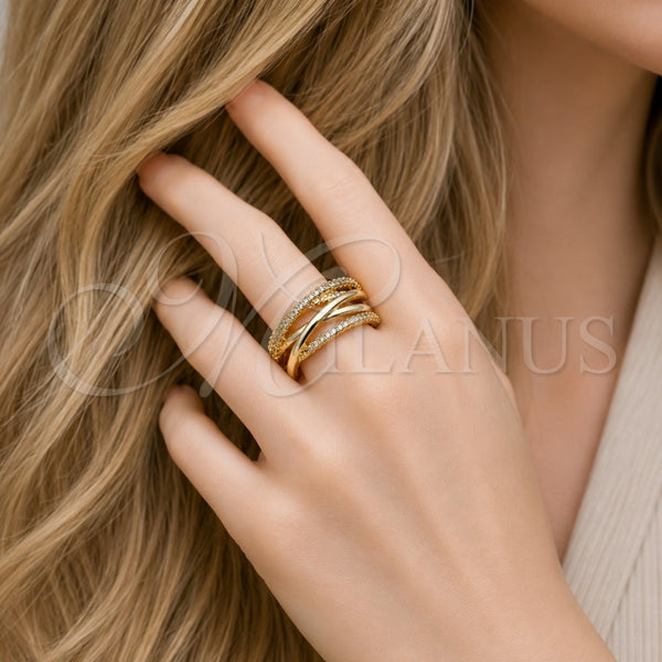 Anillo Multi Piedra 01.266.0085 Oro Laminado, con Micro Pave Blanca, Pulido, Tono Dorado (Talla Unica)
