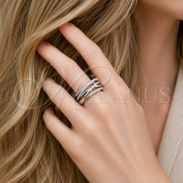 Anillo Multi Piedra 01.266.0085.1 Rodio Laminado, con Micro Pave Blanca, Pulido, Rodinado (Talla Unica)