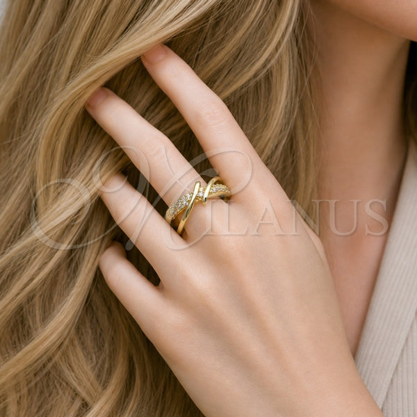 Anillo Multi Piedra 01.266.0086 Oro Laminado, con Micro Pave Blanca, Pulido, Tono Dorado (Talla Unica)