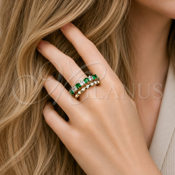 Anillo Multi Piedra 01.266.0087.1 Rodio Laminado, con Zirconia Cubica Verde y Blanca, Pulido, Rodinado (Talla Unica)