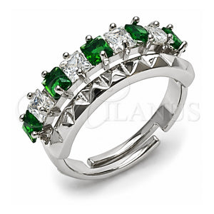 Anillo Multi Piedra 01.266.0087.1 Oro Laminado Blanco, con Zirconia Cubica Verde y Blanca, Pulido, Rodinado (Talla Unica)