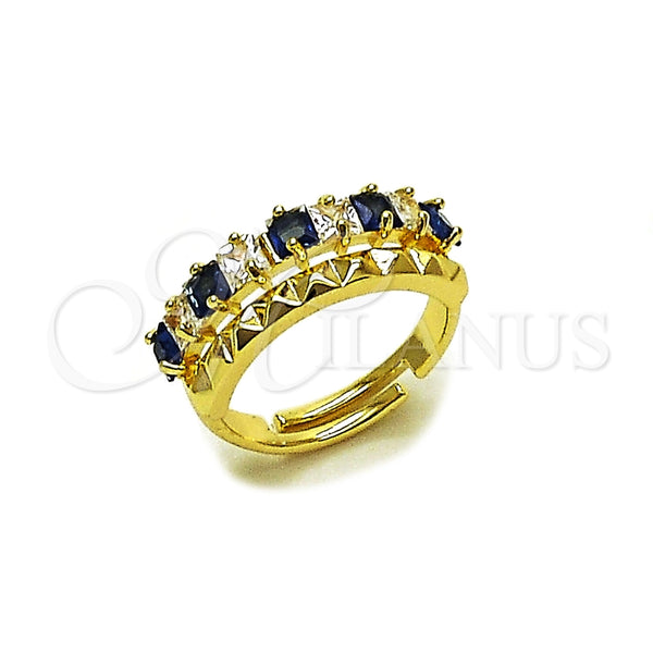 Anillo Multi Piedra 01.266.0087.2 Oro Laminado, con Zirconia Cubica Zafiro Azul y Blanca, Pulido, Tono Dorado (Talla Unica)