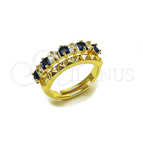 Anillo Multi Piedra 01.266.0087.2 Oro Laminado, con Zirconia Cubica Zafiro Azul y Blanca, Pulido, Tono Dorado (Talla Unica)