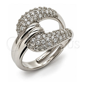 Anillo Multi Piedra 01.266.0089.1 Oro Laminado Blanco, Diseño de Hebilla del Cinturón, con Zirconia Cubica Blanca, Pulido, Rodinado (Talla Unica)