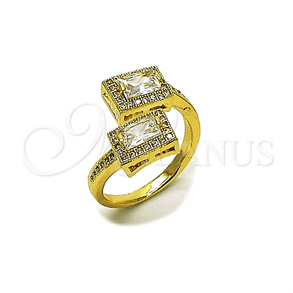 Anillo Multi Piedra 01.266.0092 Oro Laminado, Diseño de Cluster y Baguette, con Zirconia Cubica Blanca y Micro Pave Blanca, Pulido, Tono Dorado (Talla Unica)
