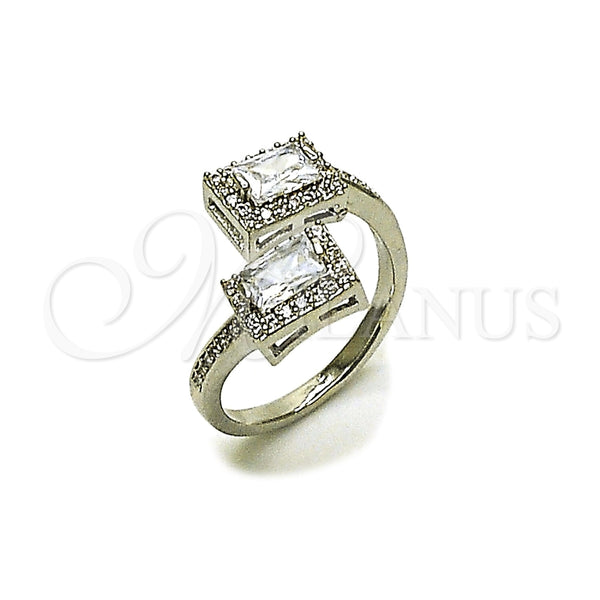 Anillo Multi Piedra 01.266.0092.1 Rodio Laminado, Diseño de Cluster, con Zirconia Cubica Blanca y Micro Pave Blanca, Pulido, Rodinado (Talla Unica)