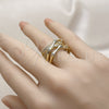 Anillo Multi Piedra 01.266.0095 Oro Laminado, Diseño de Bambu, con Zirconia Cubica Blanca y Micro Pave Blanca, Pulido, Tono Dorado (Talla Unica)