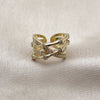 Anillo Multi Piedra 01.266.0095 Oro Laminado, Diseño de Bambu, con Zirconia Cubica Blanca y Micro Pave Blanca, Pulido, Tono Dorado (Talla Unica)