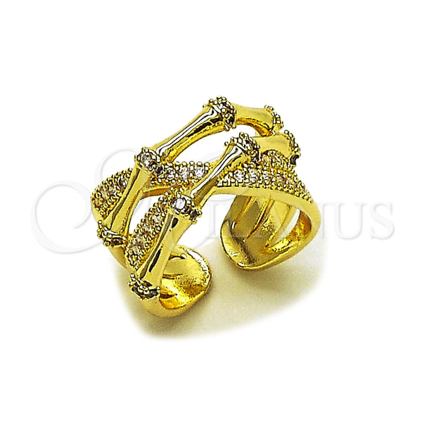 Anillo Multi Piedra 01.266.0095 Oro Laminado, Diseño de Bambu, con Zirconia Cubica Blanca y Micro Pave Blanca, Pulido, Tono Dorado (Talla Unica)