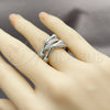 Anillo Multi Piedra 01.266.0095.1 Rodio Laminado, Diseño de Bambu, con Zirconia Cubica Blanca y Micro Pave Blanca, Pulido, Rodinado (Talla Unica)