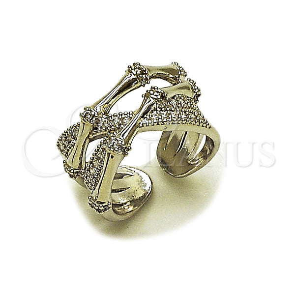 Anillo Multi Piedra 01.266.0095.1 Rodio Laminado, Diseño de Bambu, con Zirconia Cubica Blanca y Micro Pave Blanca, Pulido, Rodinado (Talla Unica)