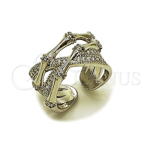 Anillo Multi Piedra 01.266.0095.1 Rodio Laminado, Diseño de Bambu, con Zirconia Cubica Blanca y Micro Pave Blanca, Pulido, Rodinado (Talla Unica)