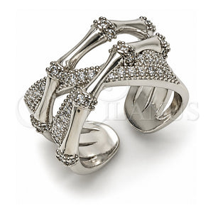 Anillo Multi Piedra 01.266.0095.1 Oro Laminado Blanco, Diseño de Bambu, con Zirconia Cubica Blanca y Micro Pave Blanca, Pulido, Rodinado (Talla Unica)