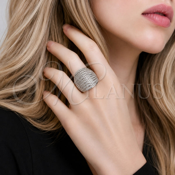 Anillo Multi Piedra 01.266.0096.1 Rodio Laminado, con Zirconia Cubica Blanca, Pulido, Rodinado (Talla Unica)