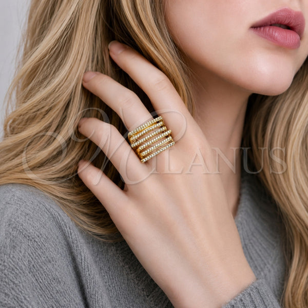 Anillo Multi Piedra 01.266.0097 Oro Laminado, con Zirconia Cubica Blanca, Pulido, Tono Dorado (Talla Unica)