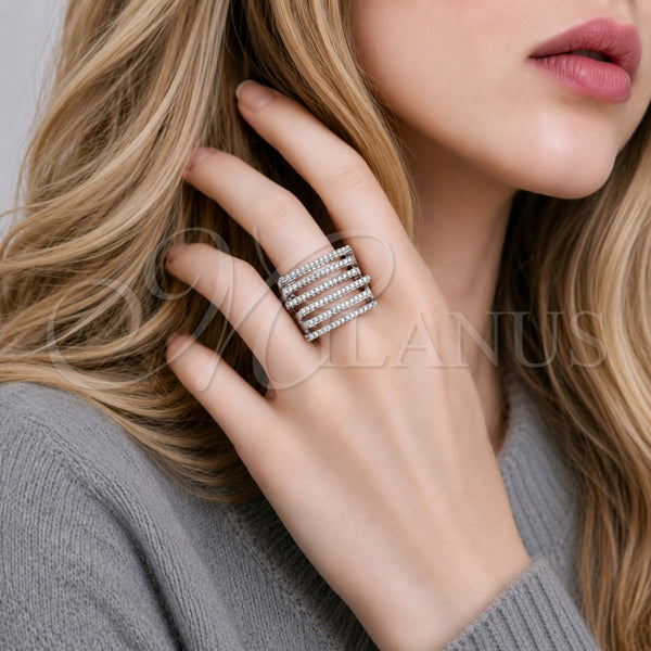 Anillo Multi Piedra 01.266.0097.1 Rodio Laminado, con Zirconia Cubica Blanca, Pulido, Rodinado (Talla Unica)
