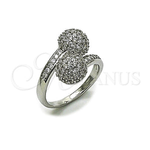 Anillo Multi Piedra 01.283.0059.1 Rodio Laminado, Diseño de Bola, con Zirconia Cubica Blanca, Pulido, Rodinado (Talla Unica)