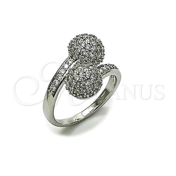 Anillo Multi Piedra 01.283.0059.1 Rodio Laminado, Diseño de Bola, con Zirconia Cubica Blanca, Pulido, Rodinado (Talla Unica)