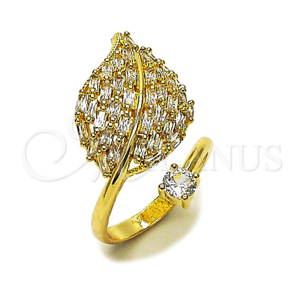 Anillo Multi Piedra 01.266.0098 Oro Laminado, Diseño de Oja y Baguette, con Zirconia Cubica Blanca, Pulido, Tono Dorado (Talla Unica)