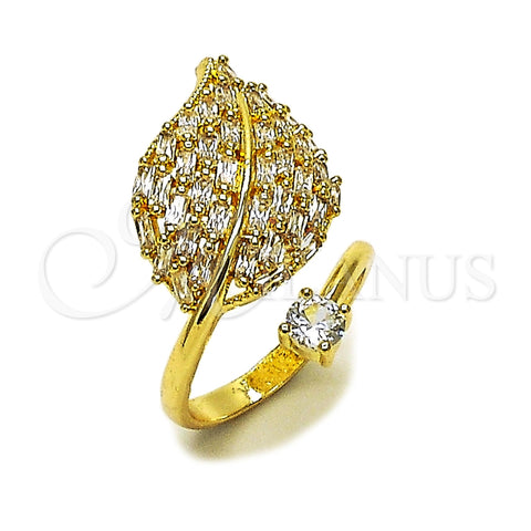 Anillo Multi Piedra 01.266.0098 Oro Laminado, Diseño de Oja y Baguette, con Zirconia Cubica Blanca, Pulido, Tono Dorado (Talla Unica)