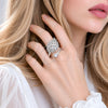 Anillo Multi Piedra 01.266.0098.1 Rodio Laminado, Diseño de Oja y Baguette, con Zirconia Cubica Blanca, Pulido, Rodinado (Talla Unica)