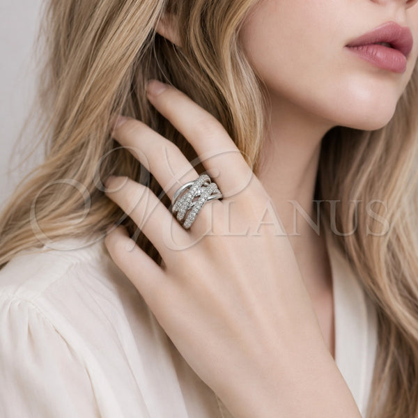 Anillo Multi Piedra 01.266.0099 Rodio Laminado, con Zirconia Cubica Blanca, Pulido, Rodinado (Talla Unica)