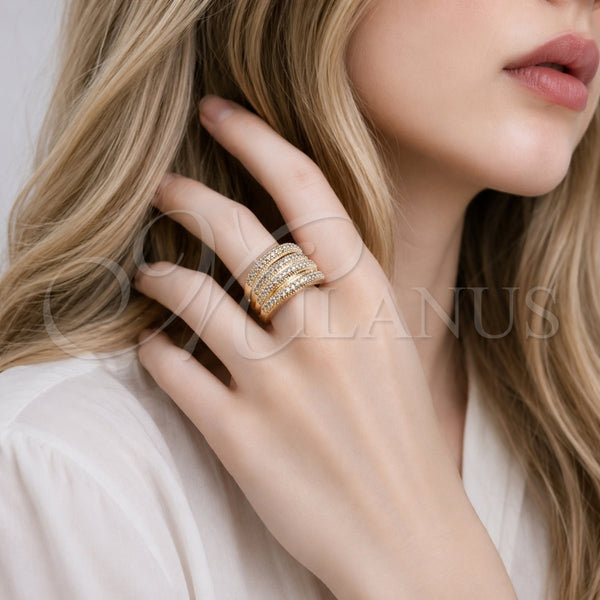 Anillo Multi Piedra 01.266.0100 Oro Laminado, con Micro Pave Blanca, Pulido, Tono Dorado (Talla Unica)