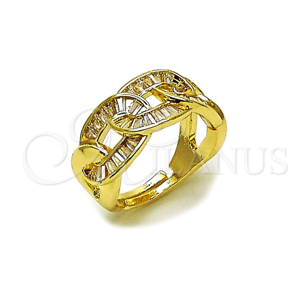 Anillo Multi Piedra 01.266.0101 Oro Laminado, Diseño de Miami Cubana y Baguette, con Zirconia Cubica Blanca, Pulido, Tono Dorado (Talla Unica)