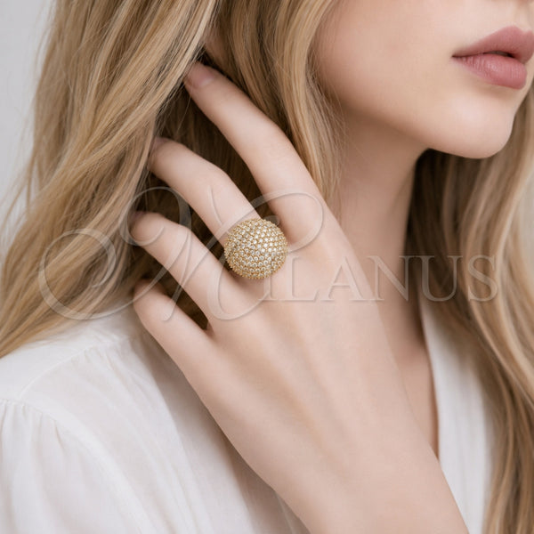 Anillo Multi Piedra 01.266.0102 Oro Laminado, Diseño de Cluster y Bola, con Zirconia Cubica Blanca, Pulido, Tono Dorado (Talla Unica)