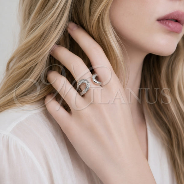 Anillo Multi Piedra 01.266.0063.1 Rodio Laminado, Diseño de Baguette y Gota, con Zirconia Cubica Blanca, Pulido, Rodinado (Talla Unica)
