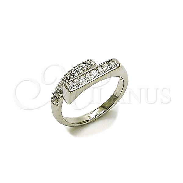 Anillo Multi Piedra 01.283.0041.1 Rodio Laminado, Diseño de Baguette, con Zirconia Cubica Blanca y Micro Pave Blanca, Pulido, Rodinado (Talla Unica)