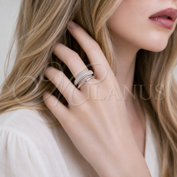 Anillo Elegante 01.266.0053.1 Rodio Laminado, con Micro Pave Blanca, Pulido, Rodinado (Talla Unica)
